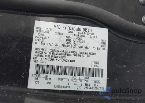 2008 Ford Explorer Sport Trac Xlt from USA, damaged, VIN 1FMEU51E78UA34180